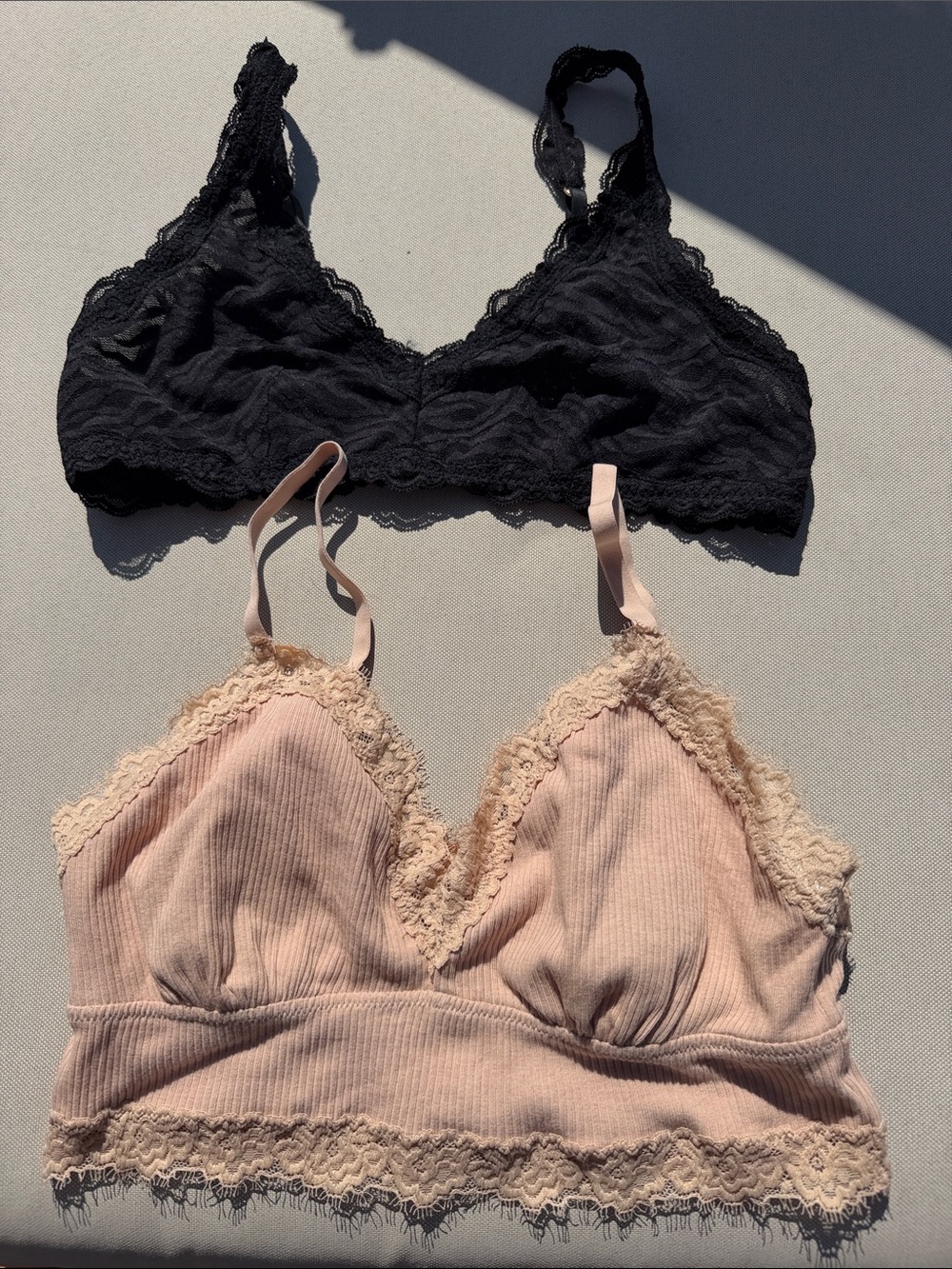 aerie Lace-Trim Bralette Duo - Black & Nude Pink